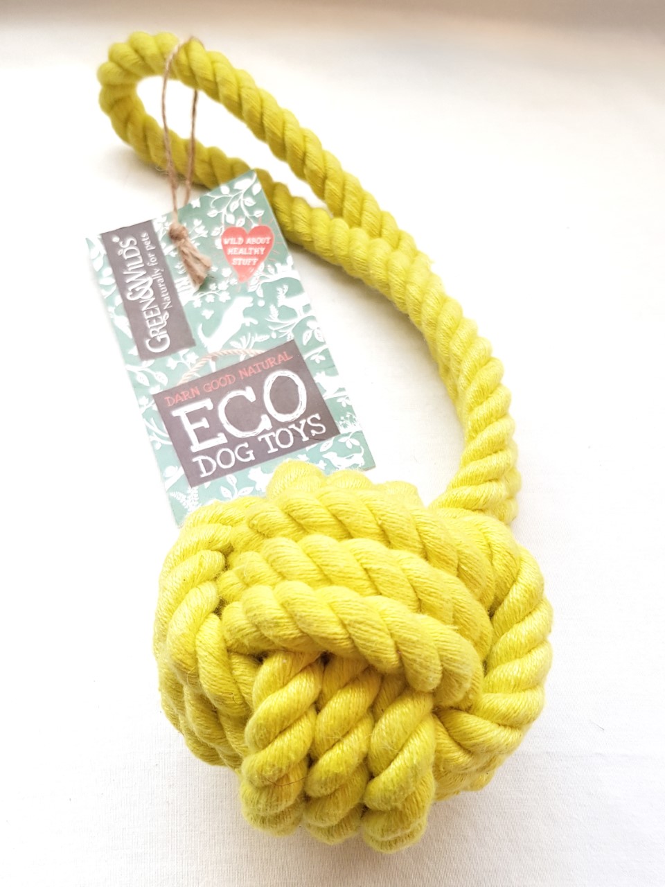 Jute Rope Ball Dog Toy - Green Pawprints - Natural Pet Products